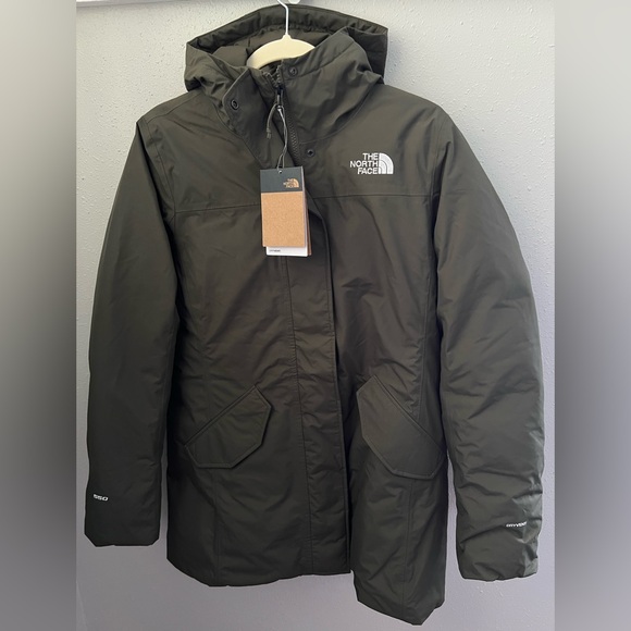 New THE NORTH FACE Pilson Waterproof Down Parka Hooded New Taupe Green Size Med - Picture 2 of 7